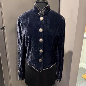 Vintage Double D Blue Crushed Velvet Heavily Studded Women's Cropped Blazer